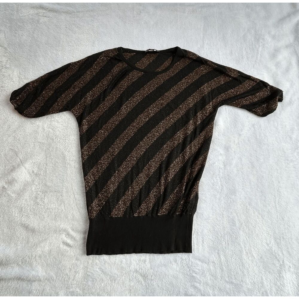 Rock & Republic Black & Bronze Metallic Striped Baggy, Oversided Sweater, Large